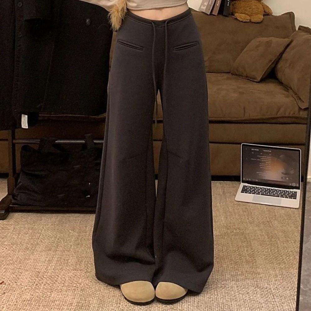 Drawstring Casual Pants Women Loose Wide Leg Pants Fashion Straight Leg Pants  Jogging