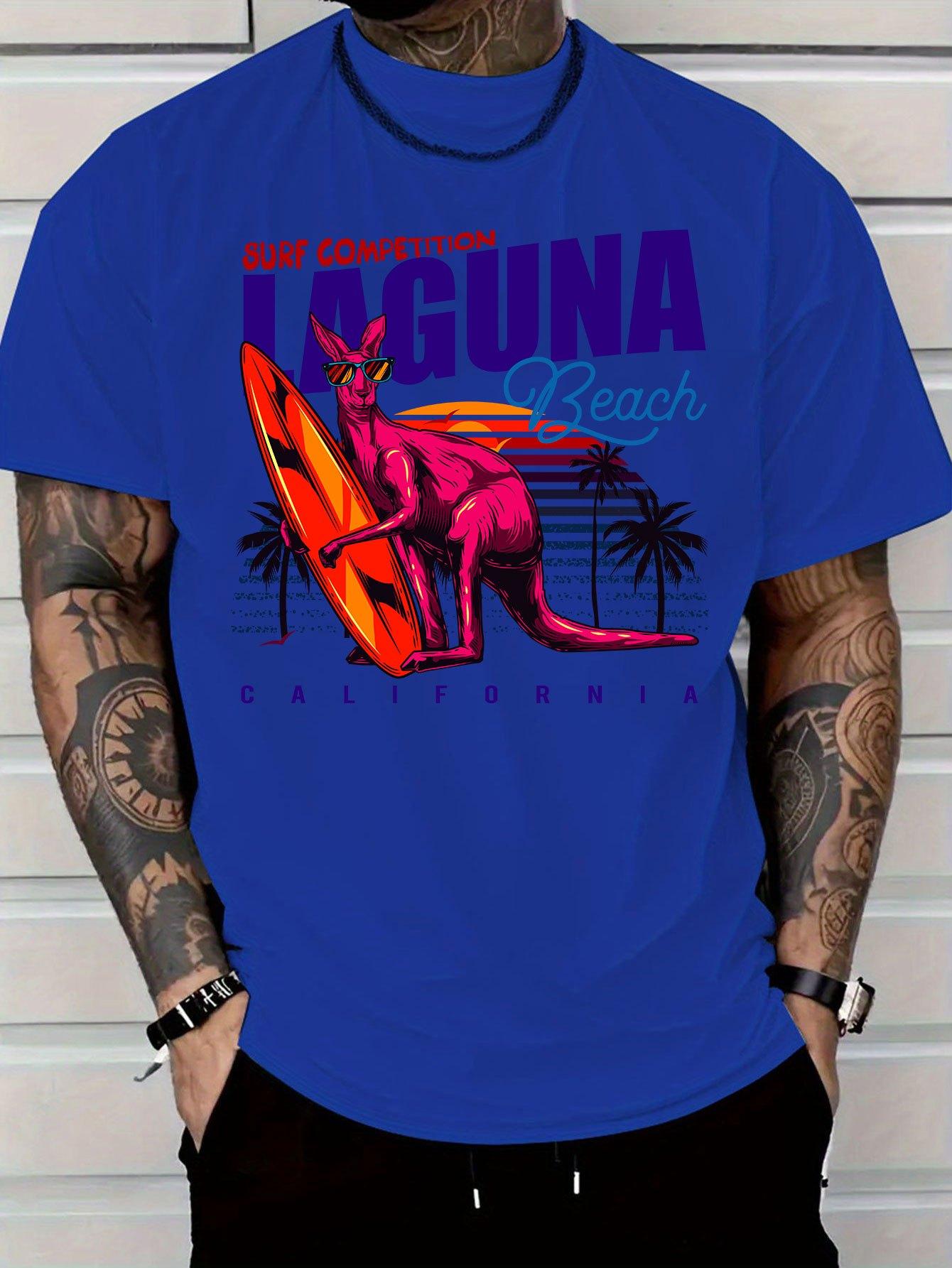 

Футболка из роскошного хлопка с графическим принтом «Серфинг Кенгуру» с коротким рукавом для лета, унисекс, мужская и женская, повседневная, свободного кроя, модный тренд 4XL