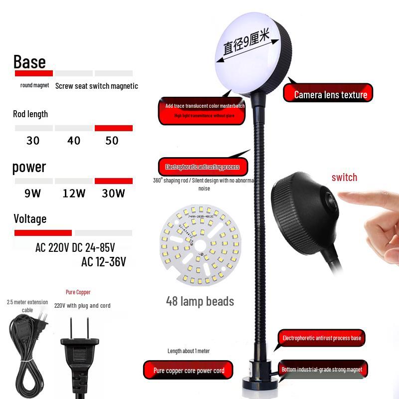 LED Work Light with Magnetic Base for Machine Tools - 220V, 24V