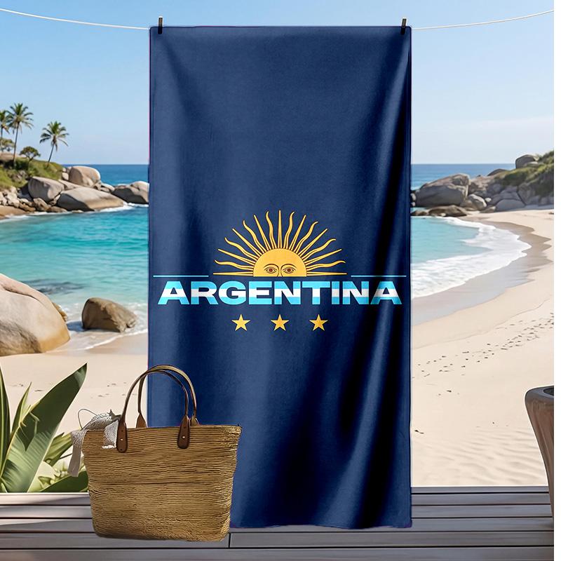 Asciugamano da Spiaggia Stampato Squadra Nazionale Argentina Asciugamano Morbido Asciugatura Rapida Coperta da Spiaggia Rettangolare Grande Portatile per Viaggi Piscina