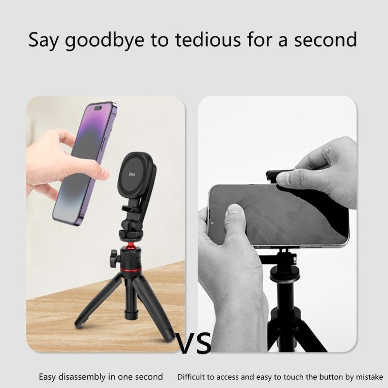 Metal Phone Tripod Mount 360 Smartphone Adapter with 1/4" Cold Shoe Mount Adjustable Cellphone Clamp Stand