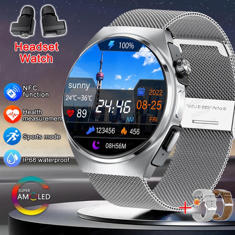 New Smart Watch Headset Two In One Wireless Bluetooth Dual Earbuds Call Health Monitor Sport Tracker Smartwatch For Men IOS