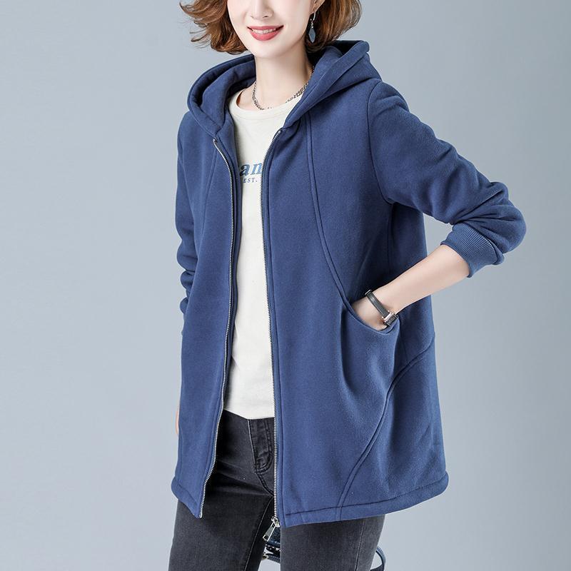 

Женская утепленная толстовка средней длины с капюшоном, зимняя повседневная куртка оверсайз 4XL синий