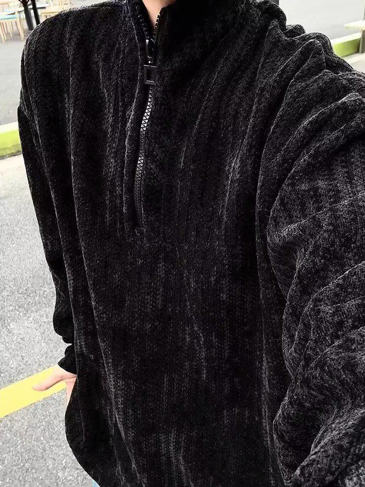 Men's Plus Size Half-Zip Deconstructed Hoodie - Autumn/Winter Street Style Pullover with High Street Vibes