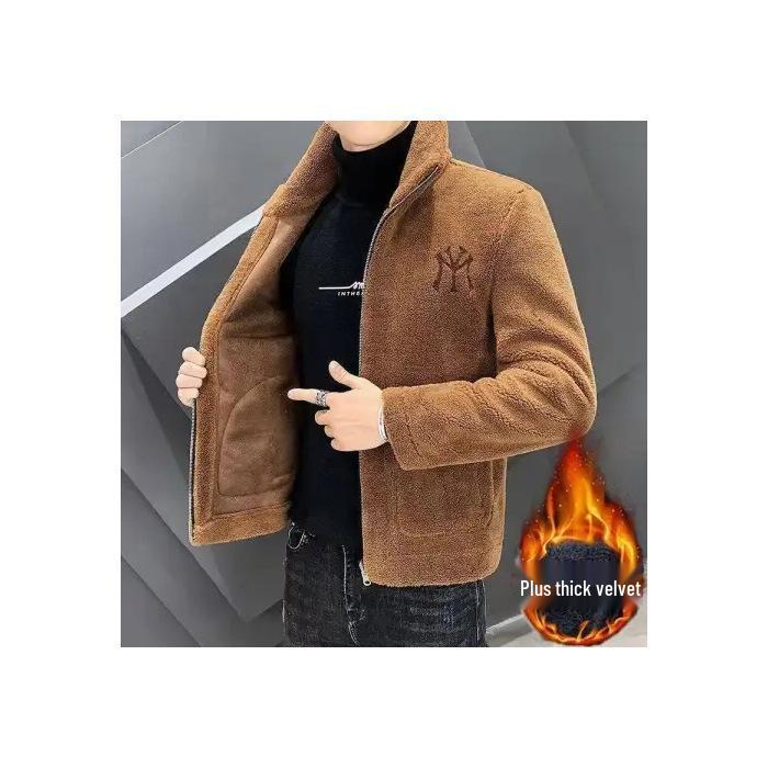 

Чоловічий флісовий пальто з коміром-стійкою з овечої вовни, осінь/зима 2023 4XL (165-180 lbs) хакі