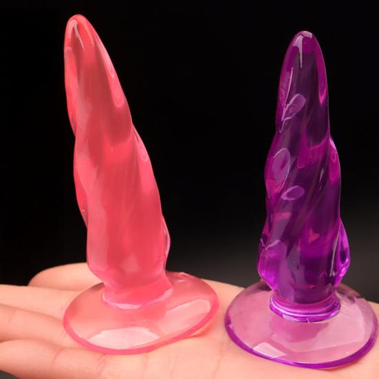 Spiral Textured Anal Plugs with Strong Suction Base Soft TPE Butt Plugs for Hands-Free Play Waterproof Easy-Clean Discreet Adult Toy