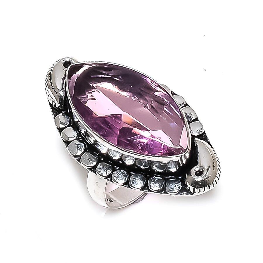 Rosa Kunzit Ädelsten 925 Sterling Silver Smycke Ringstorlek 6.5
