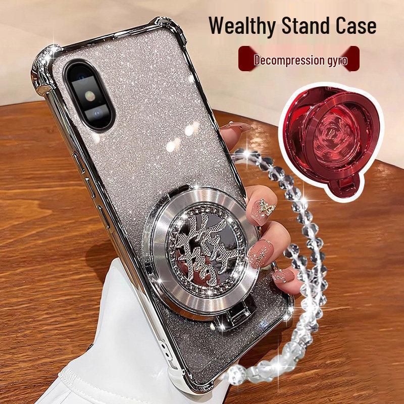 Apple XR/XS/XS Max Glitter Chinese Style Phone Case with Gyroscope Stand & Full Coverage Lens Film