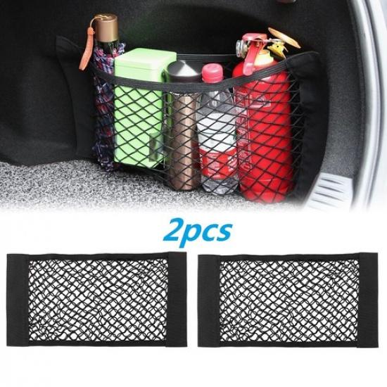 2pcs Car Back Rear Trunk Seat Elastic String Net Mesh Storage Bag Pocket Cage