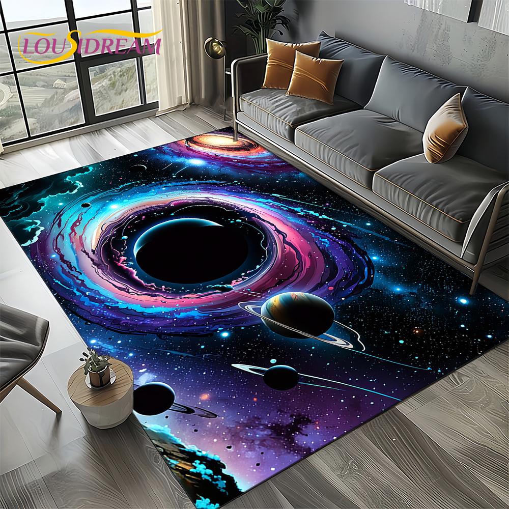 Universe Space Stars Black Hole Galaxy Earth Milky Way Carpet Rug for Living Room Bedroom Sofa Decoration,Non-slip Floor Mat