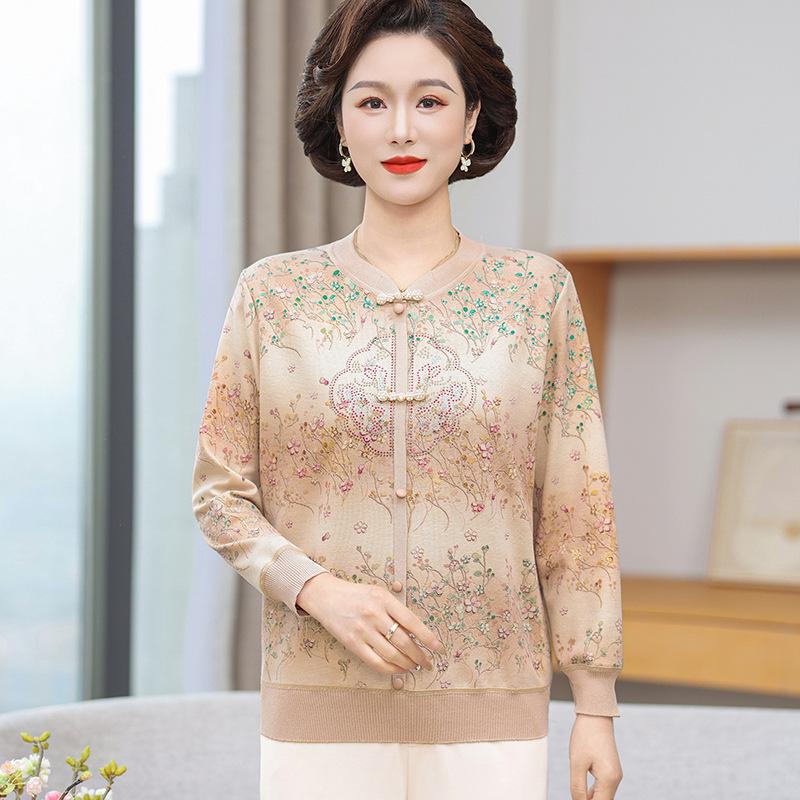

Elderly Women s Stylish Knit Long-Sleeve Top - Spring/Autumn 2XL оранжевый