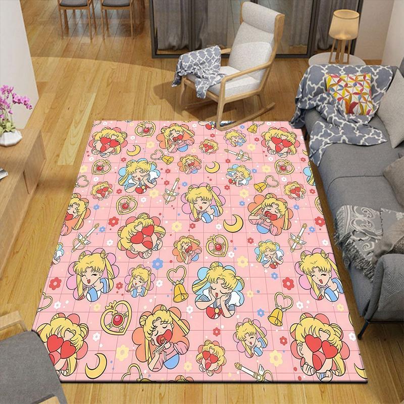 Sailor Moon5 Flannel Pattern Square Carpet,Area Rug,Carpet Rug for Living Room Bedroom Sofa Playroom Decor,Non-slip Floor Mat