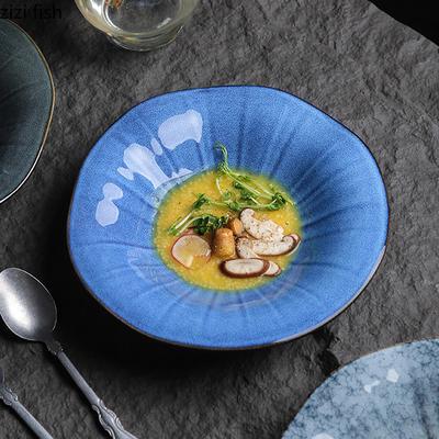 Piastra in Ceramica a Forma di Foglia di Loto Irregolare Piastra per Zuppa Spessa Piastra da Dessert Piatti da Insalata Stoviglie Speciali per Cucina Molecolare