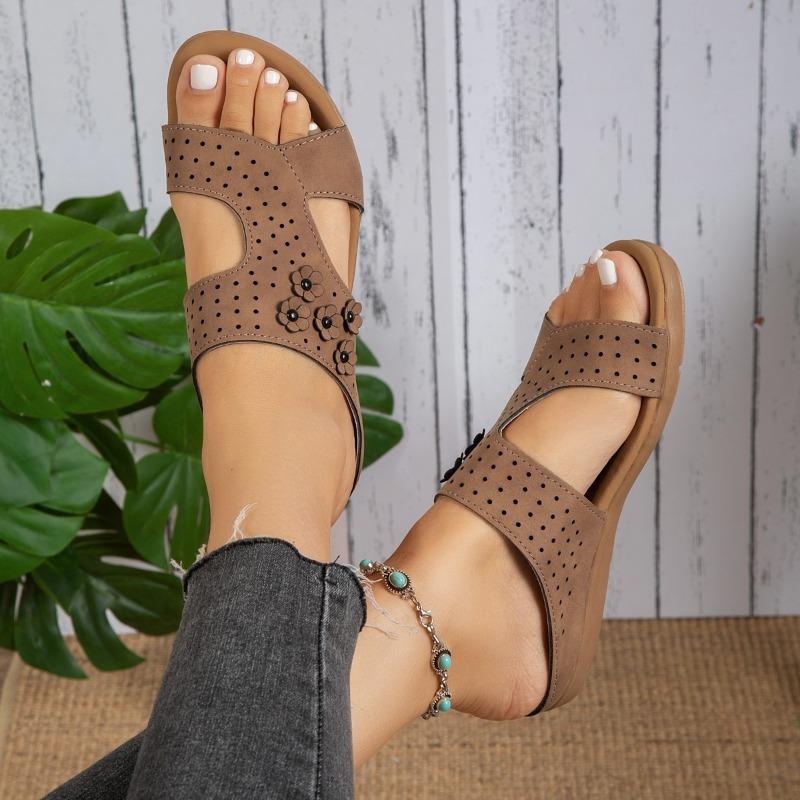 Women's Floral Platform Single Strap Sandals, Retro Chunky Heel Summer Slides