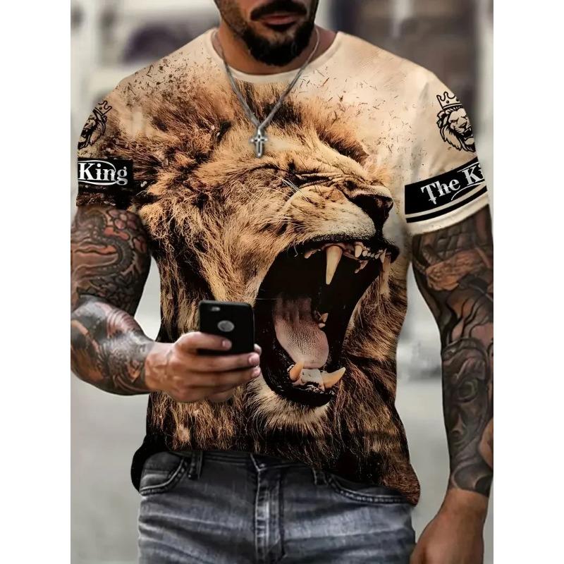 Summer Fashion Street Cool Short-sleeved 3D Digital Printed Gradient Lion Men's T-shirt