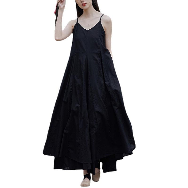 Summer Dark Style Stitching Large Pendulum Bottoming Skirt with Strap Spray Dye Dress