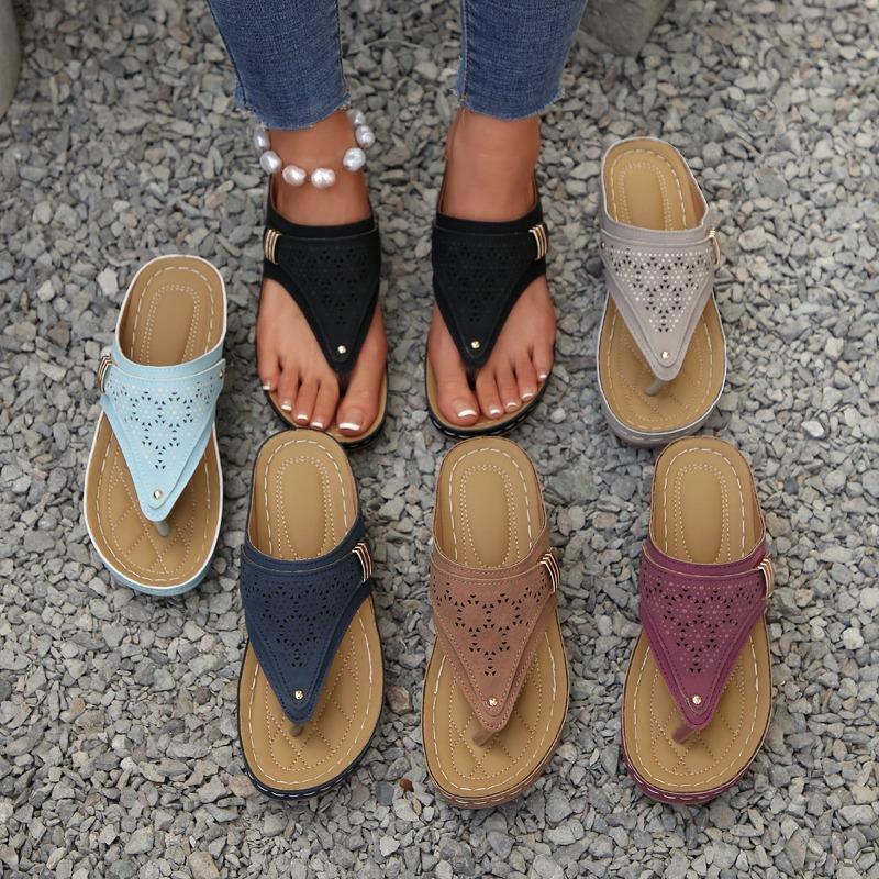 Fashion New Style Popular Woman Leather Non-Slip Soft Platform Shoes Flip Flops Summer Women's Wedge Sandal with Heel Orthopedic Sandals