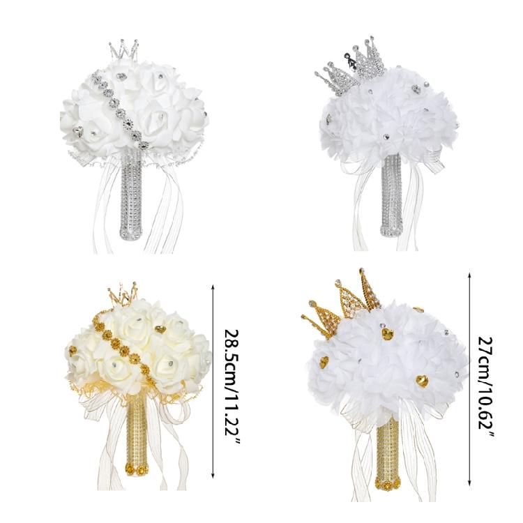 Diamond Crown Decorative Handheld Flower Rhinestones Wedding Bouquet with Ribbon