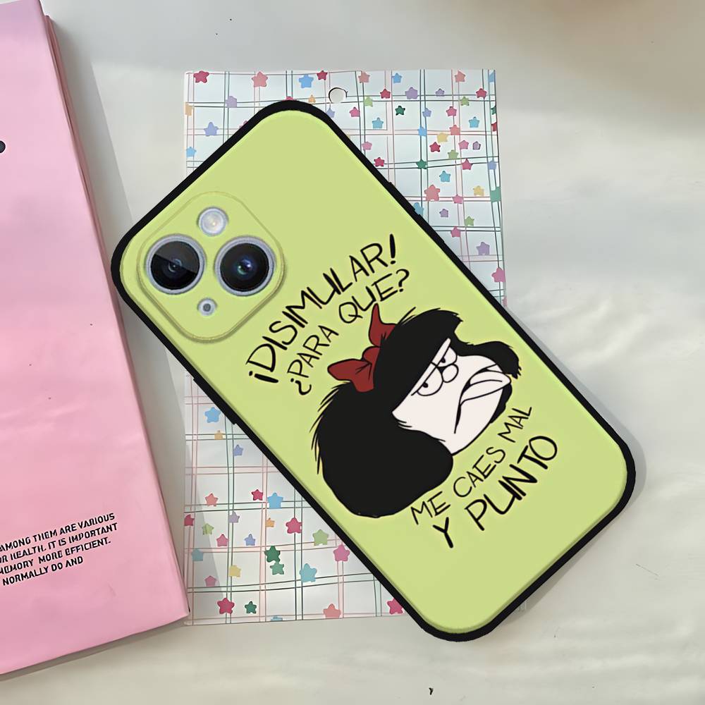 Cartoon Cute Mafalda Phone Case For IPhone 1716 15 14 13 Pro Max 11 12 Mini X Xs XR Black Silicone Cover