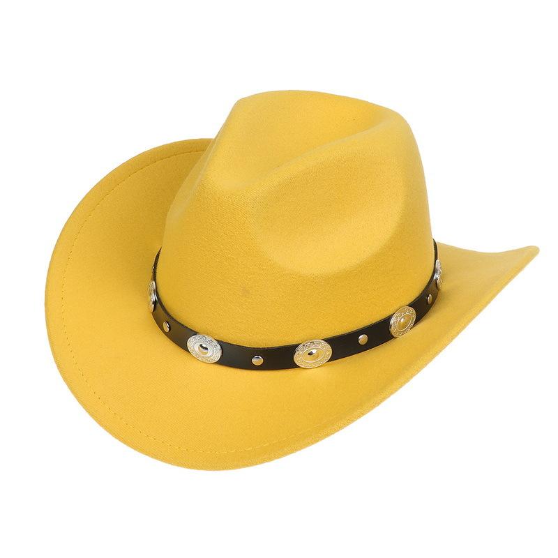 Western Cowboy Top Hat Spring And Autumn New Jazz Hat Big Brim Pentagram Belt Accessories Felt Hat Men And Women