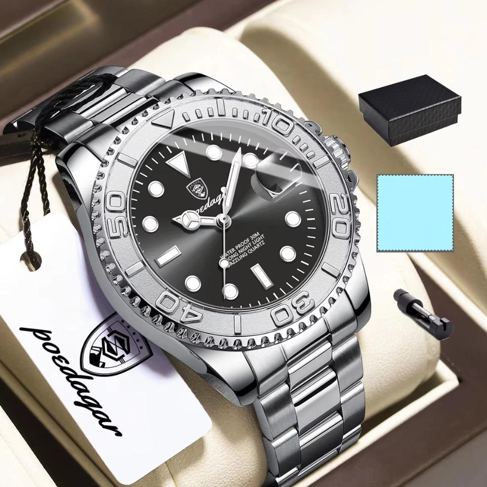 POEDAGAR Top Luxury Male Watch Waterproof Luminous Date Watch Stainless Steel Clock Sport Fashion Quartz Watches