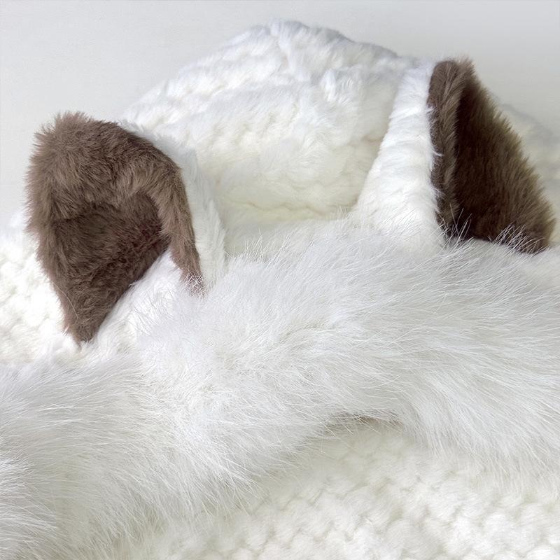 

Plush hat, scarf, integrated women s new autumn and winter hooded scarf, riding ear protectors, warm two-piece set One size бежевий