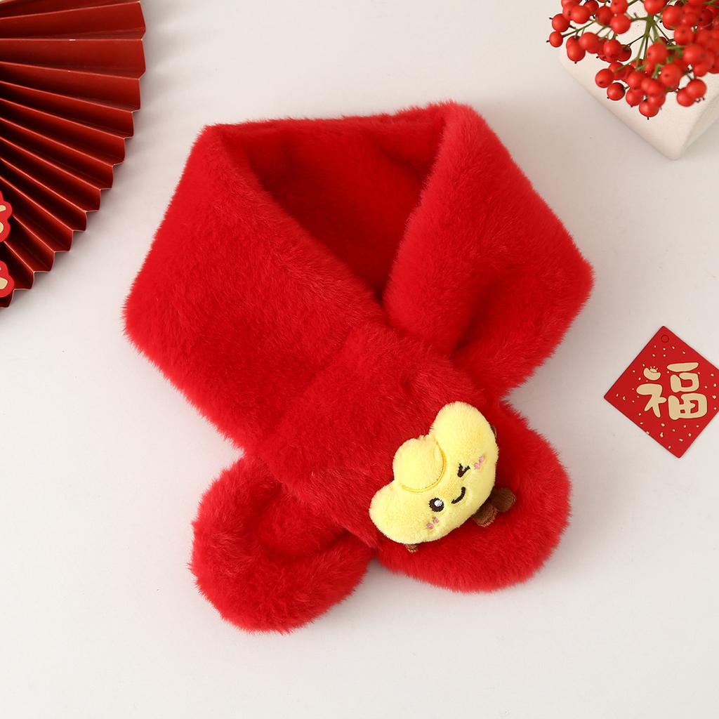 Autumn Winter Children's Scarf Chinese Style Zodiac Animals Red Scarf Cartoon Pony Plush Neck Warm Scarves New Year Gift