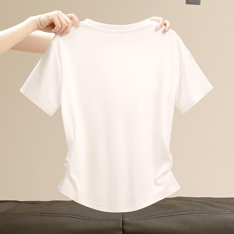 Damen Sommer Baumwolle Rundhals T-Shirt mit Applikation