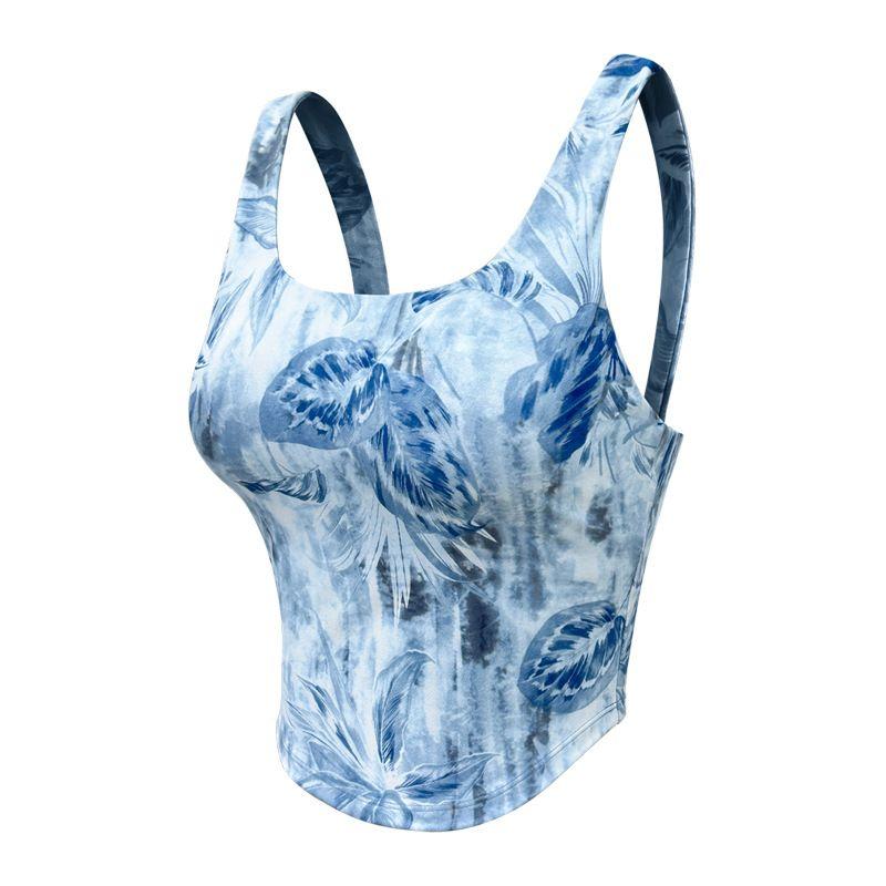 

Yoga Clothes Women Summer New Running Training Beauty Back Print Vest Sports Outdoor One-Piece Cup Ebb Workout Clothes Autumn Blue Vest XL