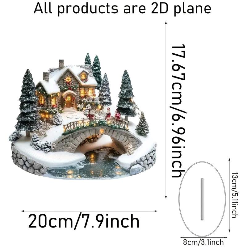 2D Elegant Acrylic Car Ornament Snowhouse & Reindeer Scene Home Office Ornaments Festive Warm Party Gift Photo Props