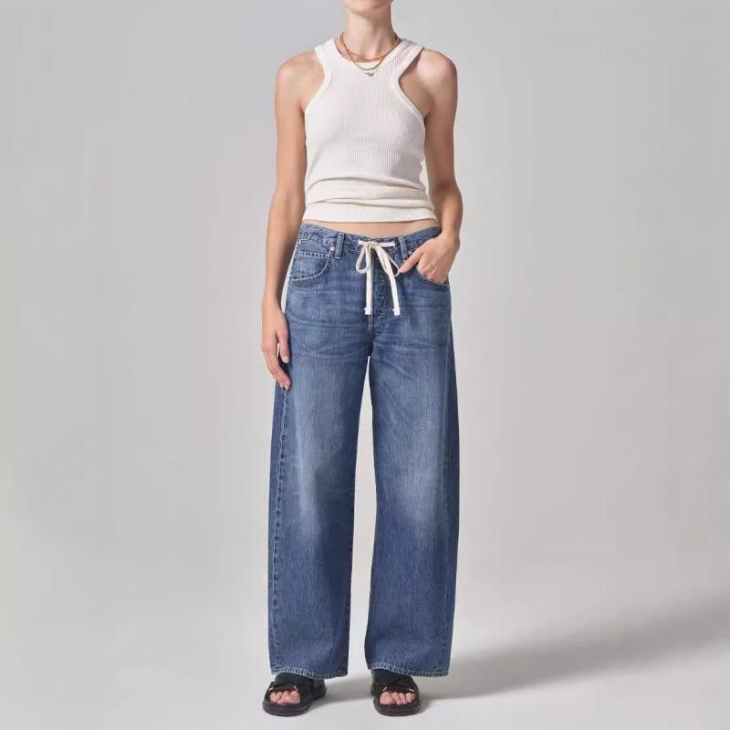 Women's New Casual Loose Wide Leg Drawstring Jeans