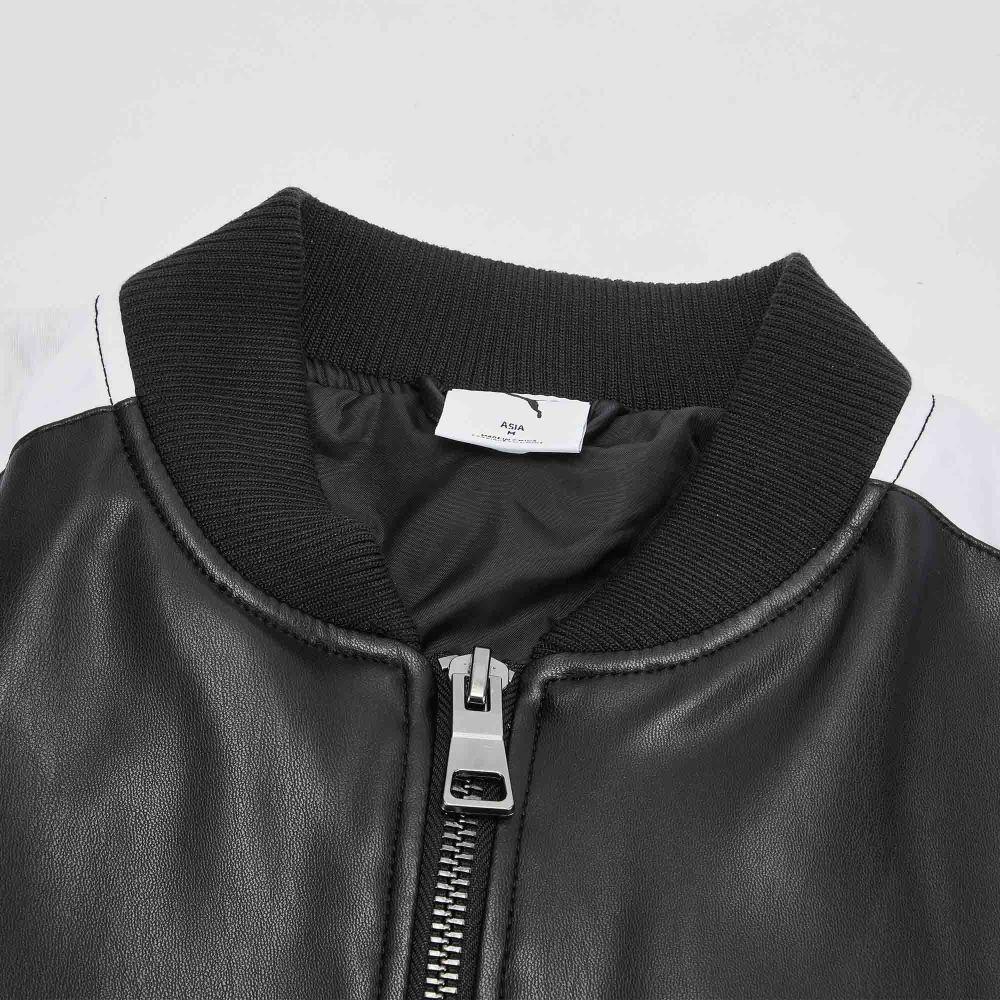 Puma T7 Kunstleder Bomberjacke mit Logo Lockerer Schnitt Retro Baseballkragen Reißverschluss Langarm Unisex Jacke 636319-01