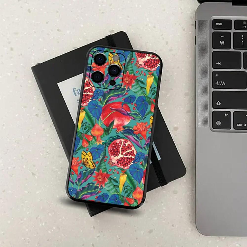 Food Fruit Red Pomegranate Phone Case For Apple iPhone 15,14,13,12,11,Pro,X,XS,Max,XR,Plus,Mini Soft Black Cover