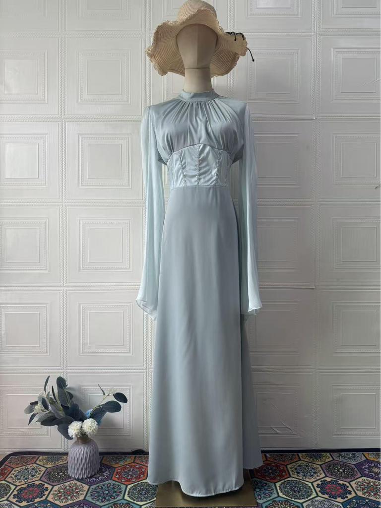 Spring Women's Elegant Flowy Long-Sleeve Dress - European American 2025 Style