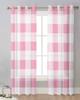 Pink Plaid Sheer Curtains for Living Room Decoration Window Curtains for Kitchen Tulle Voile Organza Curtains
