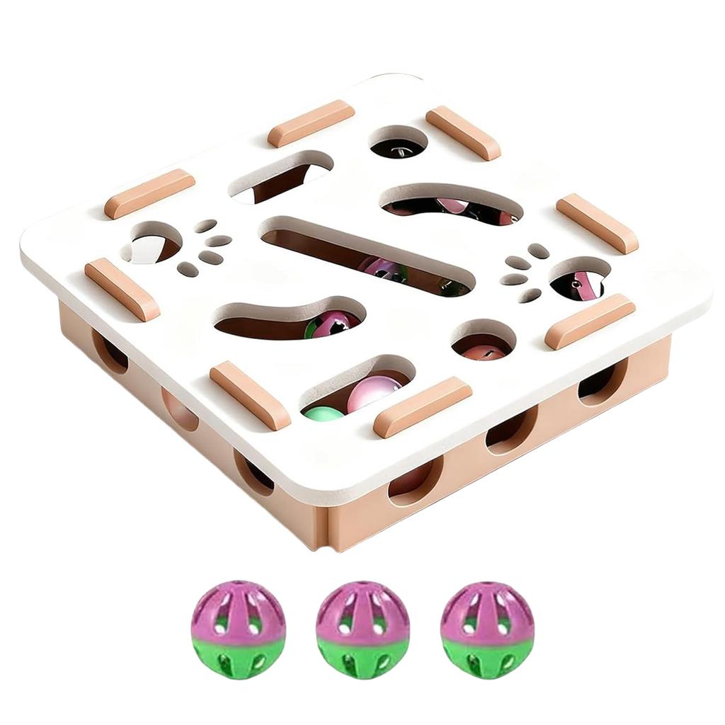 Cat Puzzle Maze Holes Toys Felt Box With 3 Ball Kitten Nail File Scratcher Mental Felt Maze Box for Indoor Cat