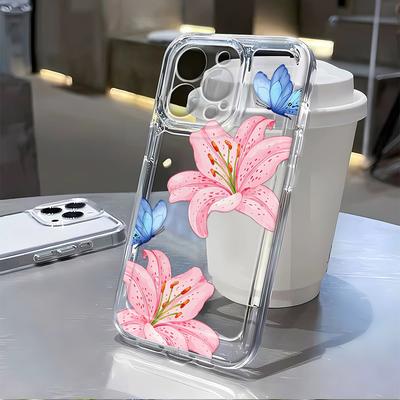 Clear Pink Lily Floral Print Phone Case For IPhone 17e Air 16e 11 12 Plus 13 14 15 16 17 Pro Max Shockproof Bumper Funda Cover