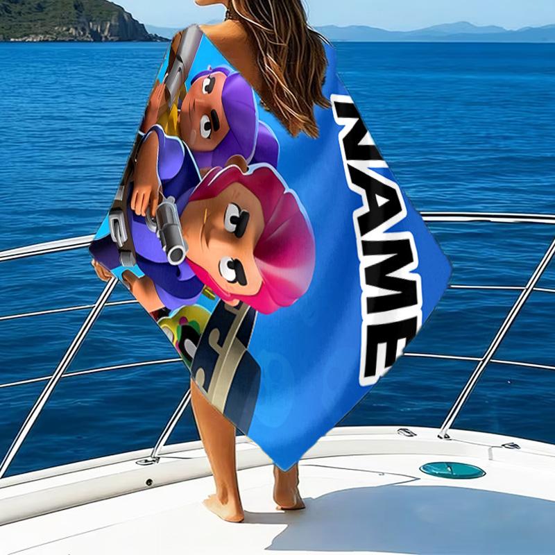1pc Brawl Stars Beach Towel with Custom Name, Beach/Swimming/Bath/Picnic/Camping Towel, Suitable for Seaside Beaches