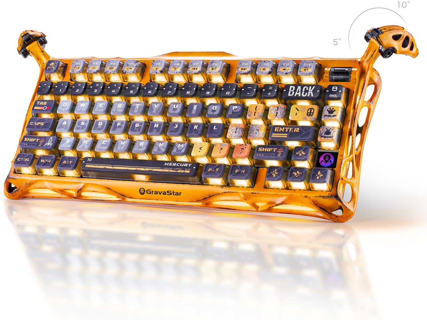 

GravaStar Mercury K1 Pro Gaming Bluetooth RGB 8000mAh Volume US Mechanical Keyboard for Weathering Yellow Keyboard, Wireless, 75% Layout, Tenkeyless,