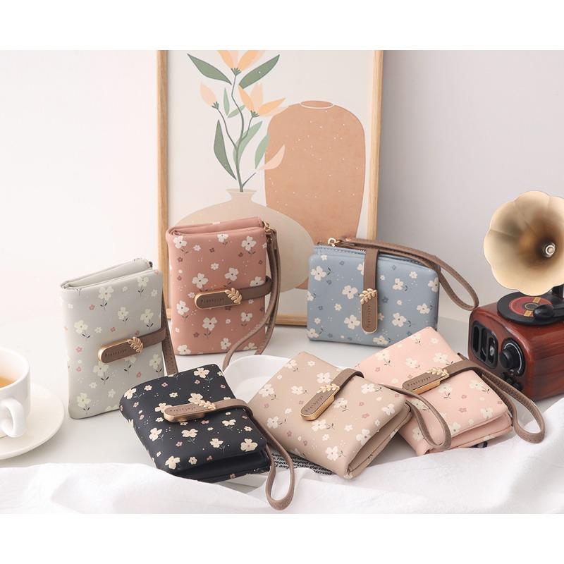 Female Wallet PU Flower Zipper Multi Card Folding Handheld Coin Student Zero Wallet