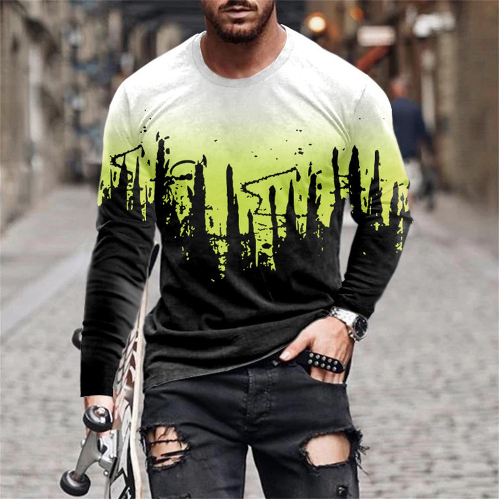 Retro Graffiti 3D-Druck Sommer Herren Rundhals-T-Shirt Lässiges Langarm-T-Shirt Übergroßer Pullover Modetrend Herrenbekleidung