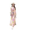 Beautiful Retro Floral Tube Top Dress for Women's Summer Seaside Vacation, Thin Off-the-shoulder Long Dress, Island Beach Dress