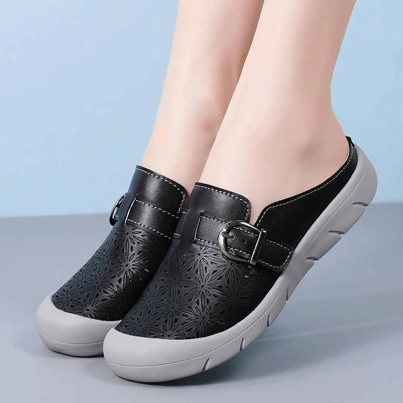 Summer Women's Sandals Backless Slippers Beach Flat Shoes Closed Toe Casual Soft Walking Clogs for Girl Plus Size