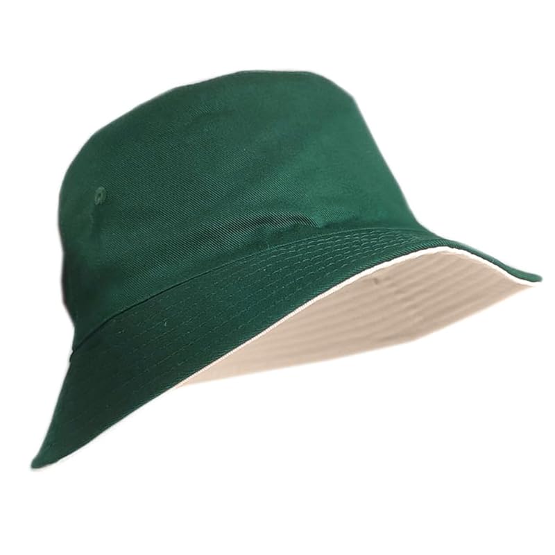 

[Laquest] reversible bucket hat large size men s ladies cotton With chin strap (Green/Light Cream, XL)