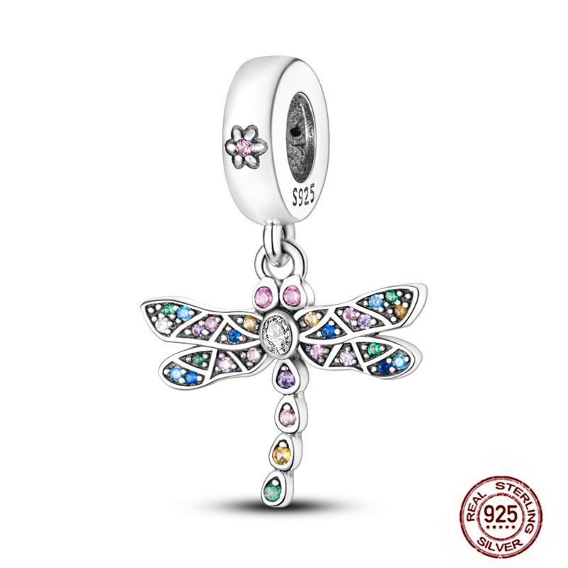 Charms Beads 925 Sterling Copper Pink Butterfly Luminous Firefly Chameleon Heart Charm Fit Original Bracelet DIY Holiday Zircon
