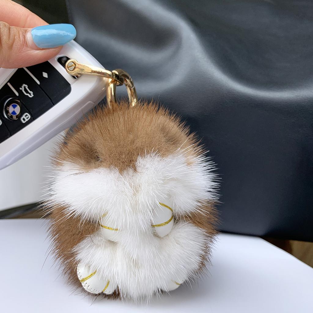 8cm Süßer Mini-Hamster Anhänger Schlüsselanhänger Kinder Luxus Echter Nerz Pelz Puppe Spielzeug Tasche Auto Schlüssel Anhänger Schmuckstück Schlüsselanhänger Anhänger Geschenke