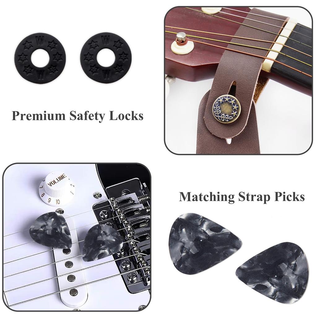 Vintage Woven Guitar Strap for Acoustic and Electric Guitars 2 Free Rubber Strap 2 Free Guitar Picks Rose [Jasenna] + Locks, (1-3D Black)