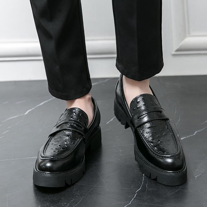 2026 new leather men's thick soled business casual leather shoes a slip-on loafers British fashion men's shoes