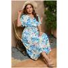 Summer Women Dress Short Sleeve High Waist V-Neck Midi Dress Plus Size Sexy Temperament Print Dress