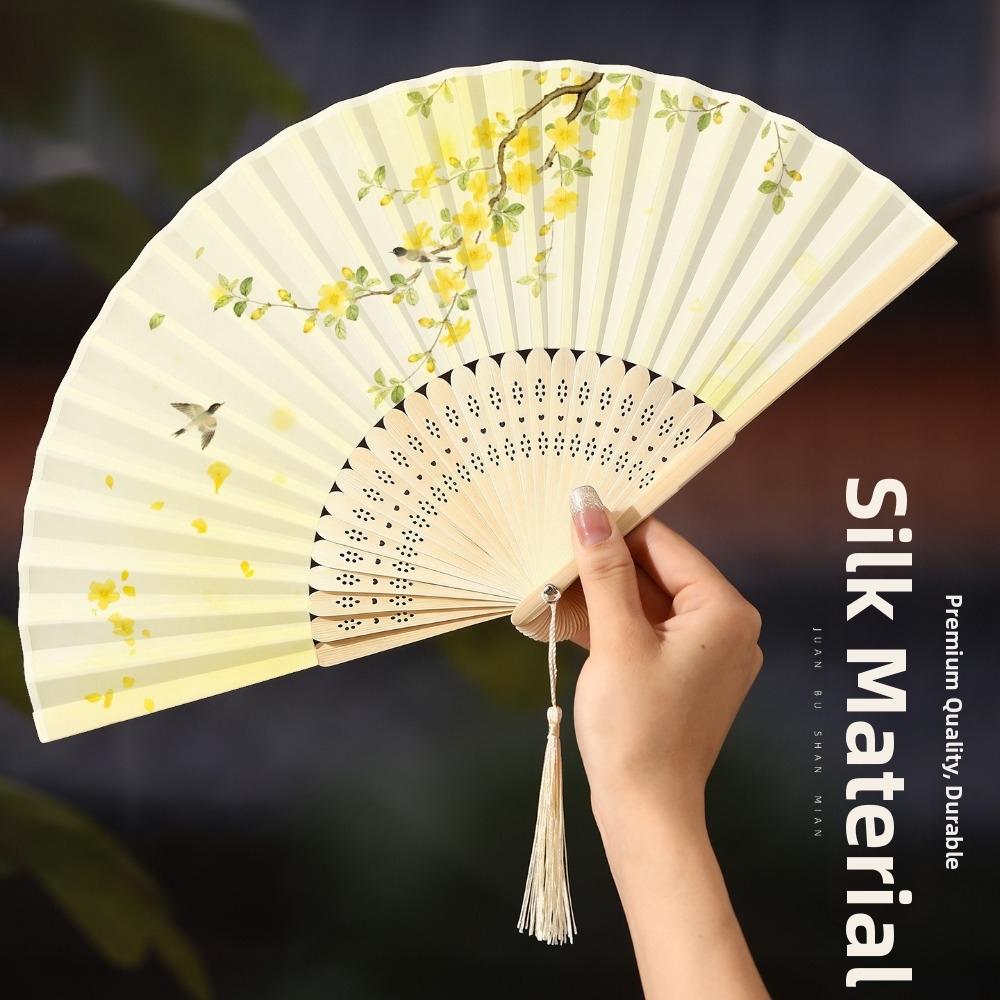 Vintage Style Folding Fan Tassel Elegent Female Fan Classical Dance Fan Home Decoration